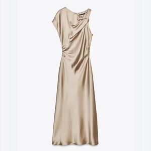 Nwt- zara- satin effect draped midi dress- small